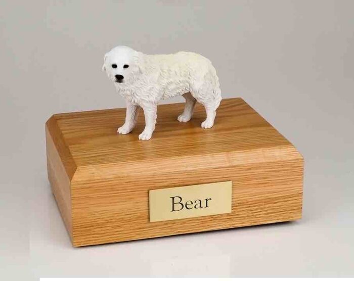 Great Pyrenees figurine cremation urn w/wood box