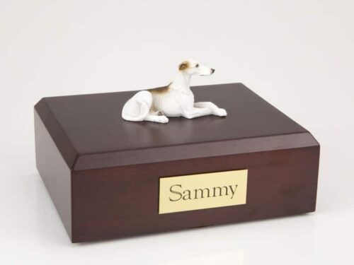 Greyhound figurine cremation urn w/wood box