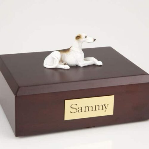 Greyhound figurine cremation urn w/wood box