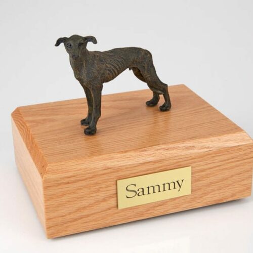 Greyhound figurine cremation urn w/wood box