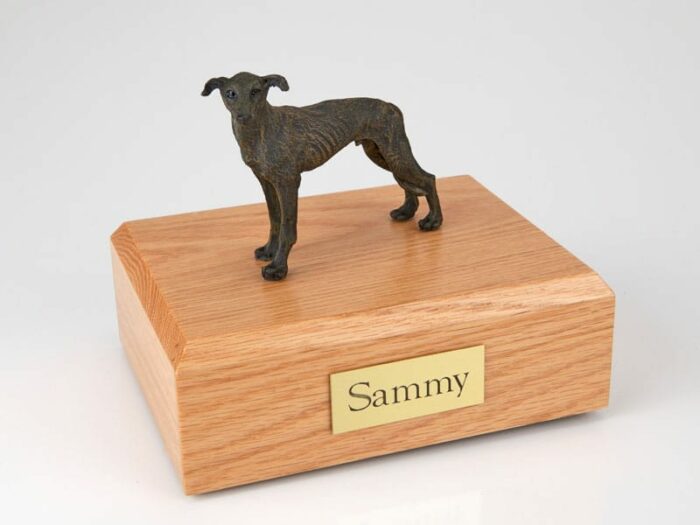 Greyhound figurine cremation urn w/wood box