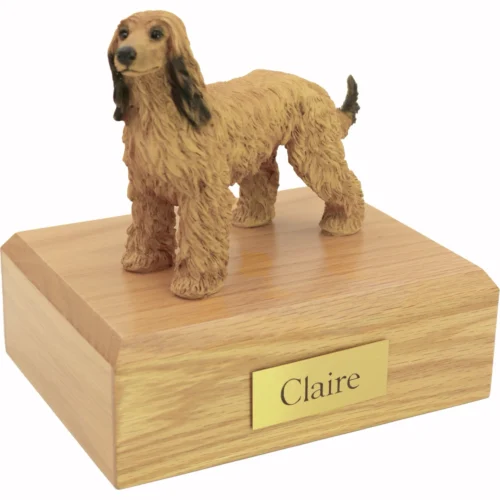 Memorial cremation urn with standing afghan hound dog figurine
