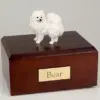 Miniature american eskimo dog figurine cremation urn w/wood box,