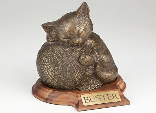 Bronze finish cremation urn for cat ashes