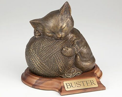 Bronze finish cremation urn for cat ashes