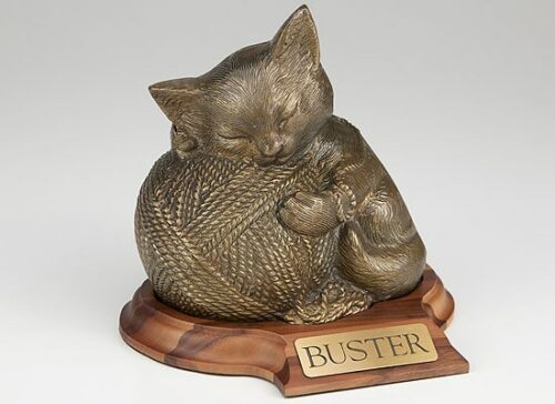 Gold finish cat urn for cremation ashses