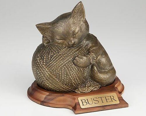 Gold finish cat urn for cremation ashses