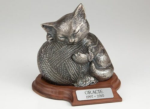 Silver finish urn for cat cremation ashes