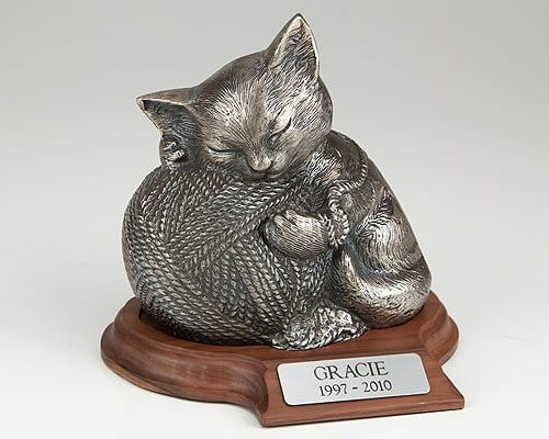 Silver finish urn for cat cremation ashes