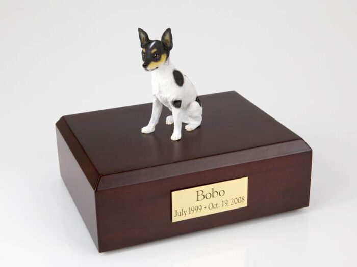 Rat Terrier Dog figurine cremation urn w/wood box