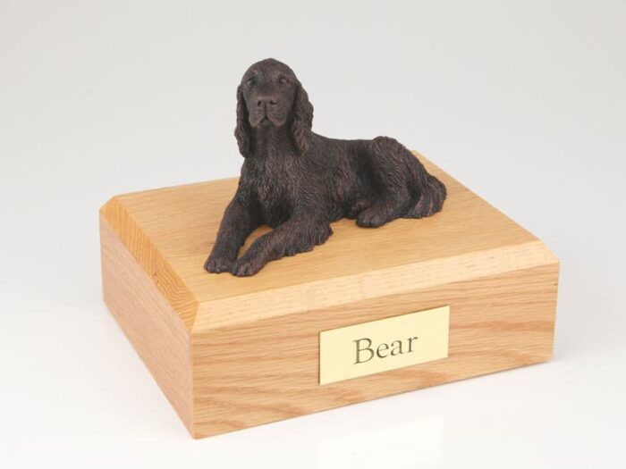 Bronze look Irish Setter figurine cremation urn w/wood box