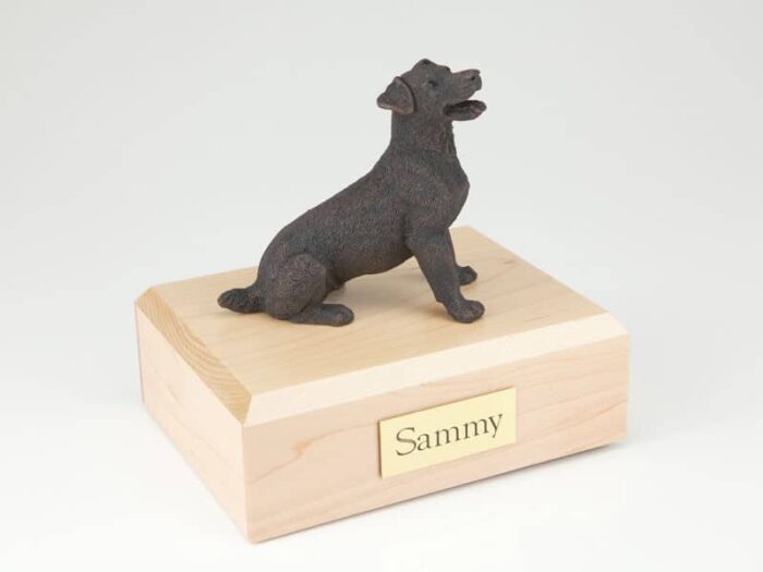 Bronze look Jack Russell Terrier figurine cremation urn w/wood box