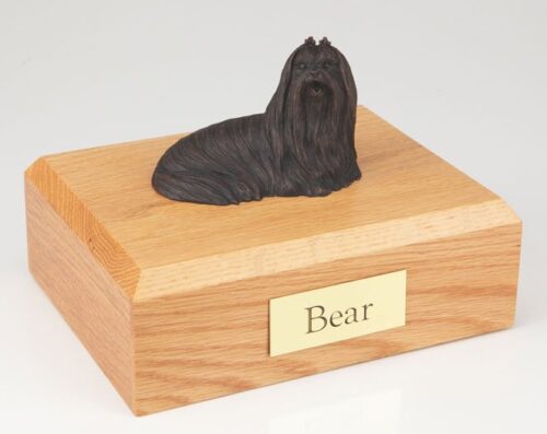 Bronze Look Maltese figurine cremation urn w/wood box