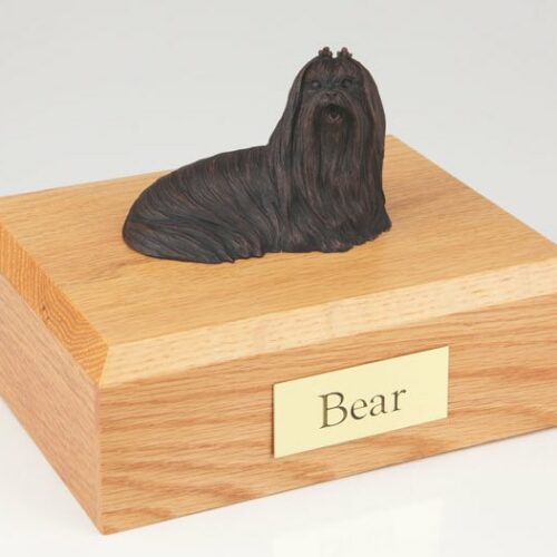 Bronze Look Maltese figurine cremation urn w/wood box