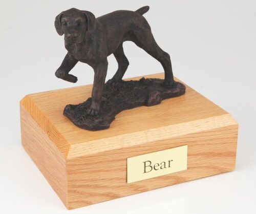 Bronze-look Pointer figurine cremation urn w/wood box