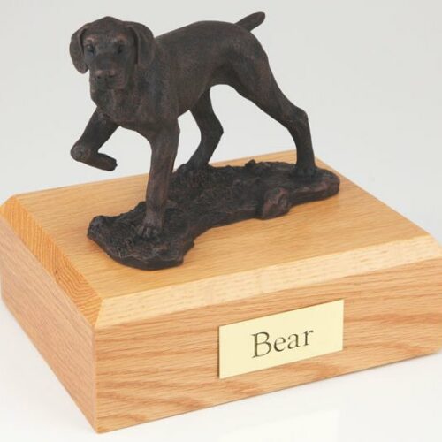 Bronze-look Pointer figurine cremation urn w/wood box