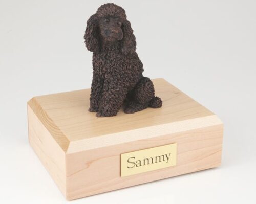Bronze-look Poodle figurine cremation urn w/wood box