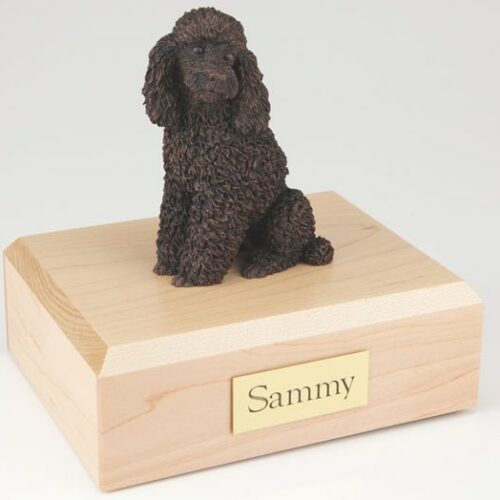 Bronze-look Poodle figurine cremation urn w/wood box