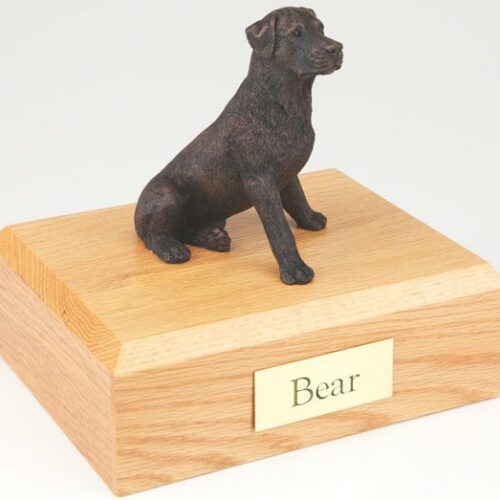 Bronze-look Rottweiler figurine cremation urn w/wood box