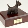 Bronze-look Scottish Terrier figurine cremation urn w/wood box