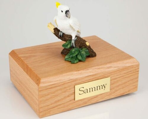 Cockatoo Parrot figurine cremation urn w/wood box