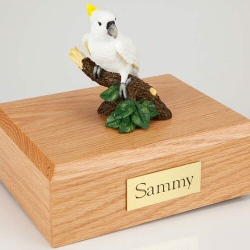 Cockatoo Parrot figurine cremation urn w/wood box