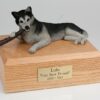 Husky figurine cremation urn w/wood box