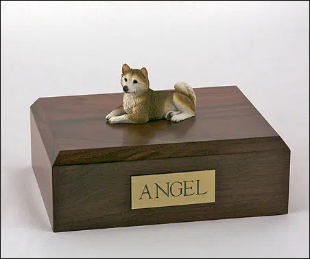 Husky figurine cremation urn w/wood box