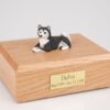 Husky figurine cremation urn w/wood box