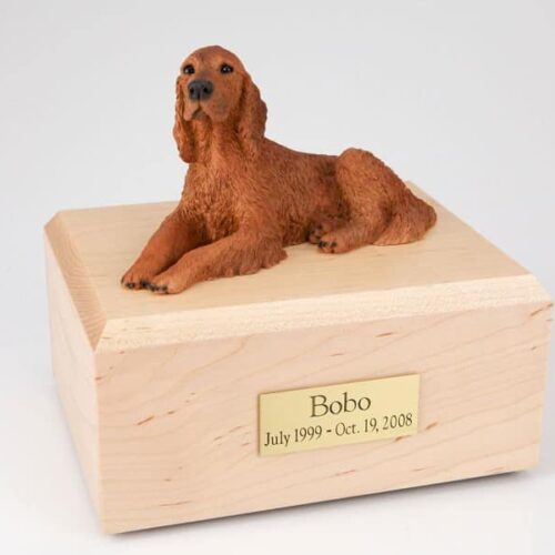 Irish Setter figurine cremation urn w/wood box