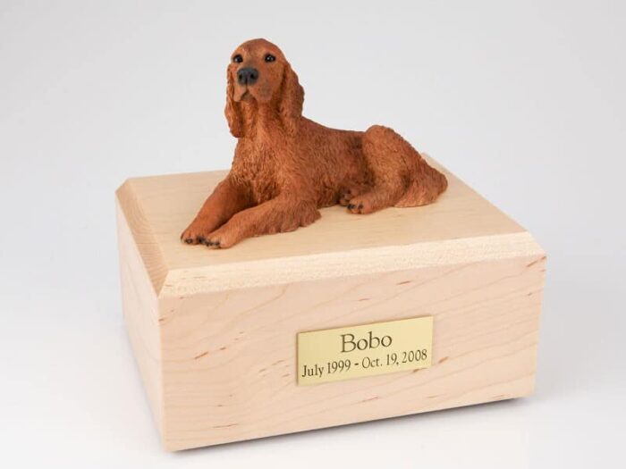 Irish Setter figurine cremation urn w/wood box