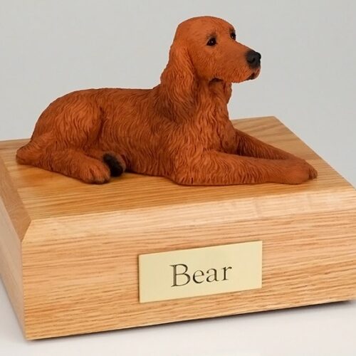 Irish Setter figurine cremation urn w/wood box