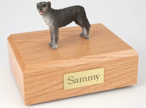 Irish Wolfhound figurine cremation urn w/wood box