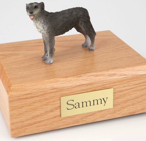 Irish Wolfhound figurine cremation urn w/wood box