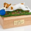 Jack Russell Terrier figurine cremation urn w/wood box