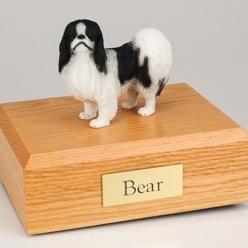 Japanese Chin figurine cremation urn w/wood box