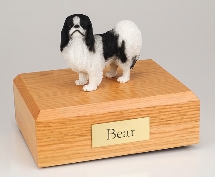 Japanese Chin figurine cremation urn w/wood box