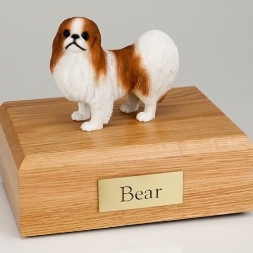 Japanese Chin figurine cremation urn w/wood box