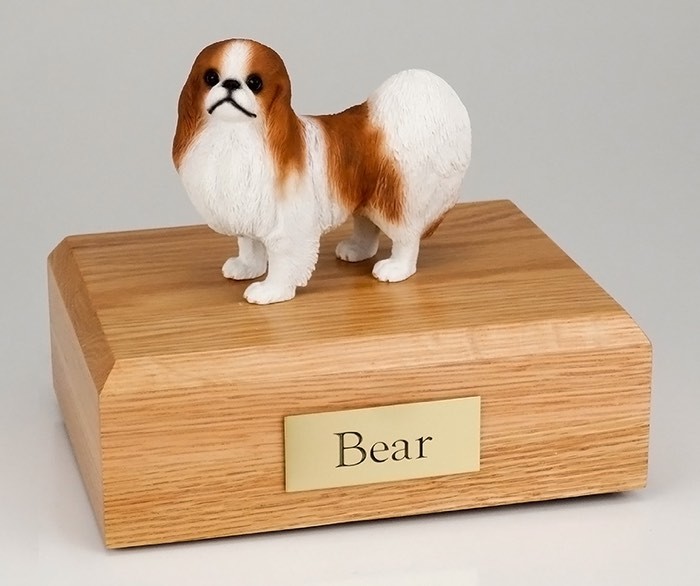 Japanese Chin figurine cremation urn w/wood box