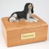 Black King Charles Spaniel figurine cremation urn w/wood box