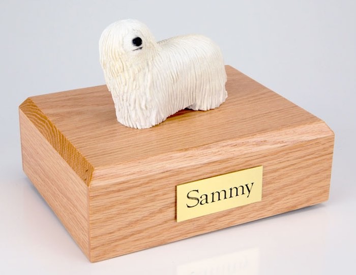 Komondor figurine cremation urn w/wood box