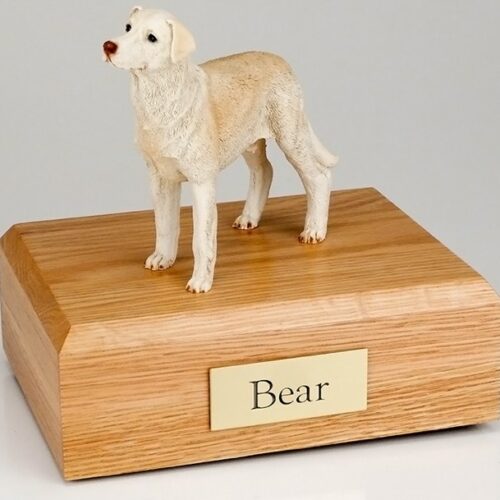 Yellow Lab figurine cremation urn w/wood box