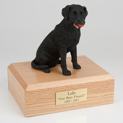 Black Lab figurine cremation urn w/wood box