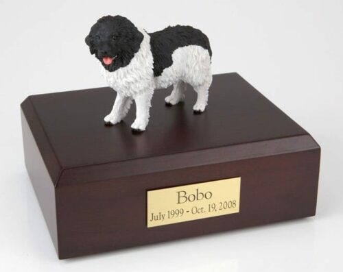 Landseer figurine cremation urn w/wood box