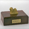 Lhasa Apso figurine cremation urn w/wood box