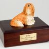 Lhasa Apso figurine cremation urn w/wood box