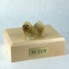 Lhasa Apso figurine cremation urn w/wood box