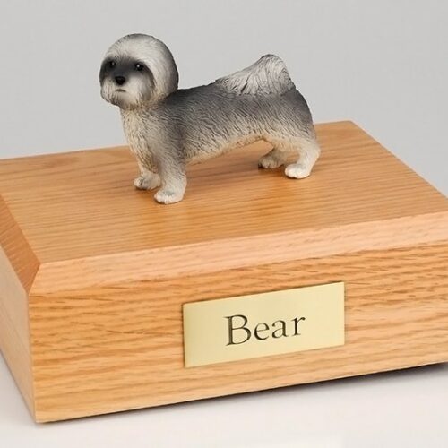 Lhasa Apso figurine cremation urn w/wood box