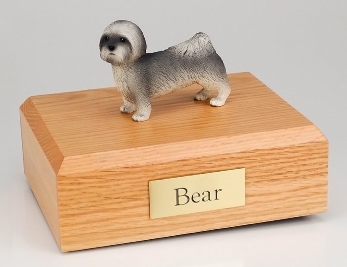 Lhasa Apso figurine cremation urn w/wood box