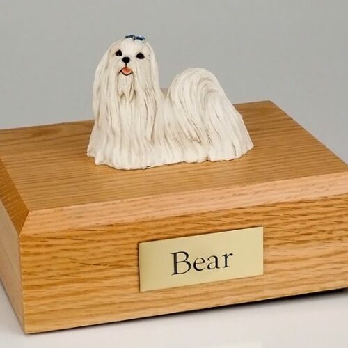 Maltese figurine cremation urn w/wood box